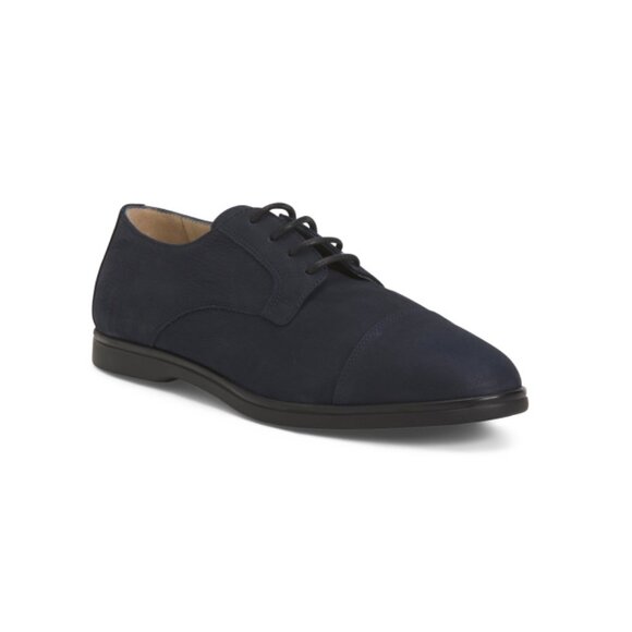 AMALFI Navy Made In Italy Leather Reno Tie Lace Up Loafers - Picture 1 of 2